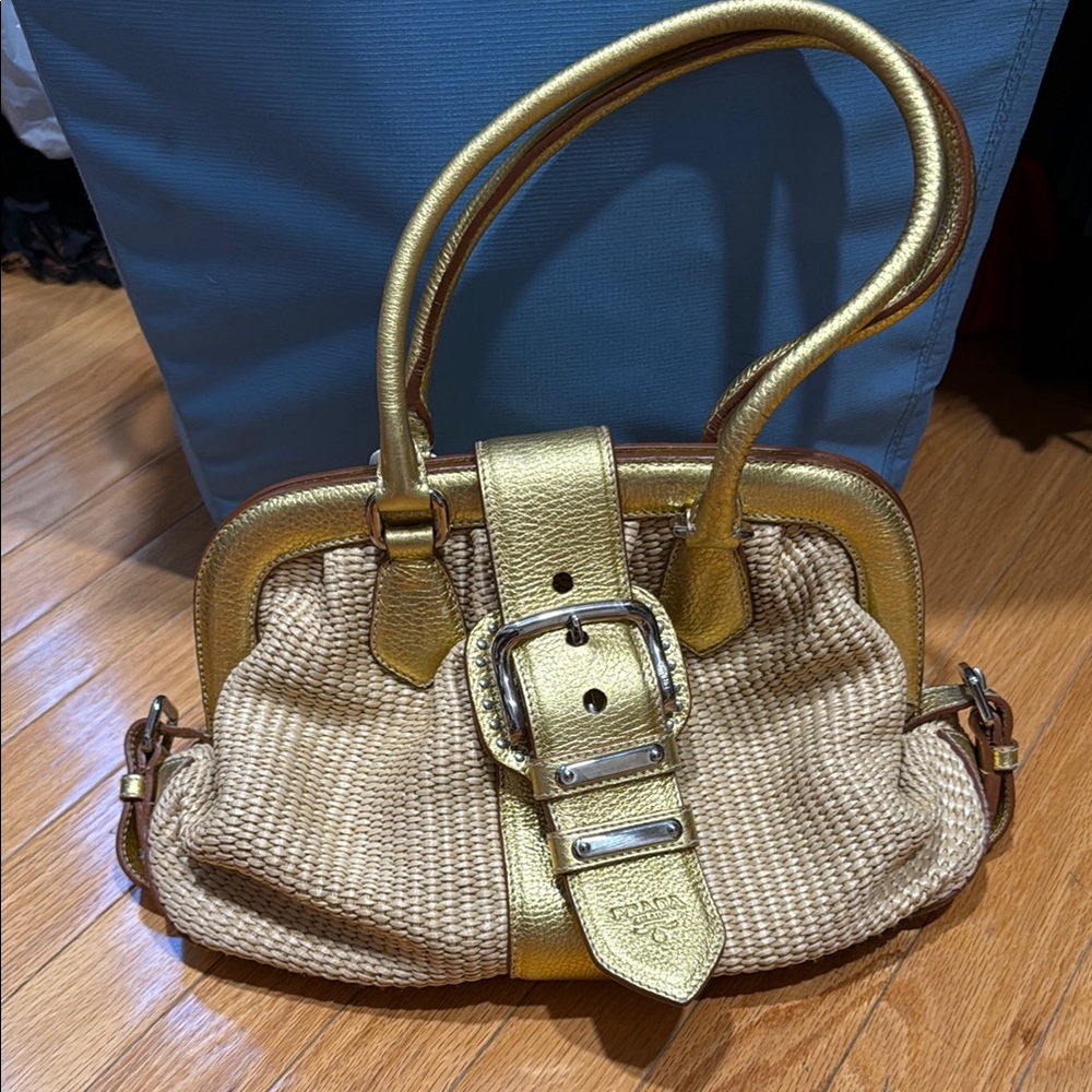 Prada Paglia Straw Shoulder bag Metallic gold